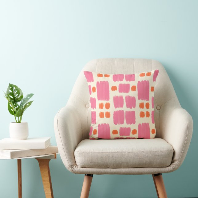 Almofada Formas pintadas de rosa e laranja em um fundo crem (Cadeira)