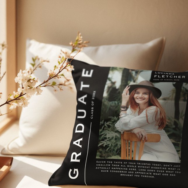 Almofada Formatação de Foto e Cotação de Saída Preta (Criador carregado)