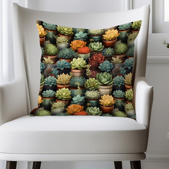 Almofada Fornos De Jardinagem De Cactus (Succulents in planter pots pillow)