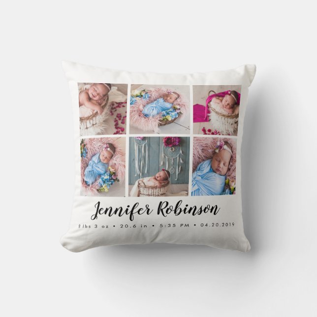 Almofada Foto Branca de Stat de Nascimento Monograma (Frente)