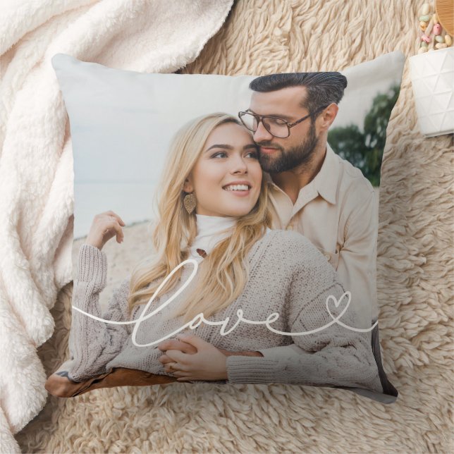 Almofada Foto com Letra de Coração de Amor Branco (Cobertor)
