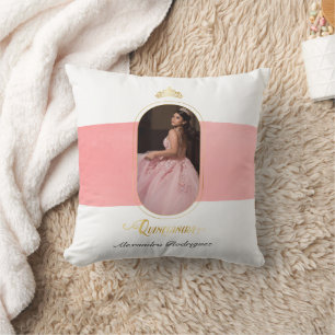 Almofada Foto cor-de-rosa Dourado e Rosa Quinceanera Kneeli