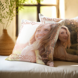 Almofada Foto da borda do coração Dourado rosa