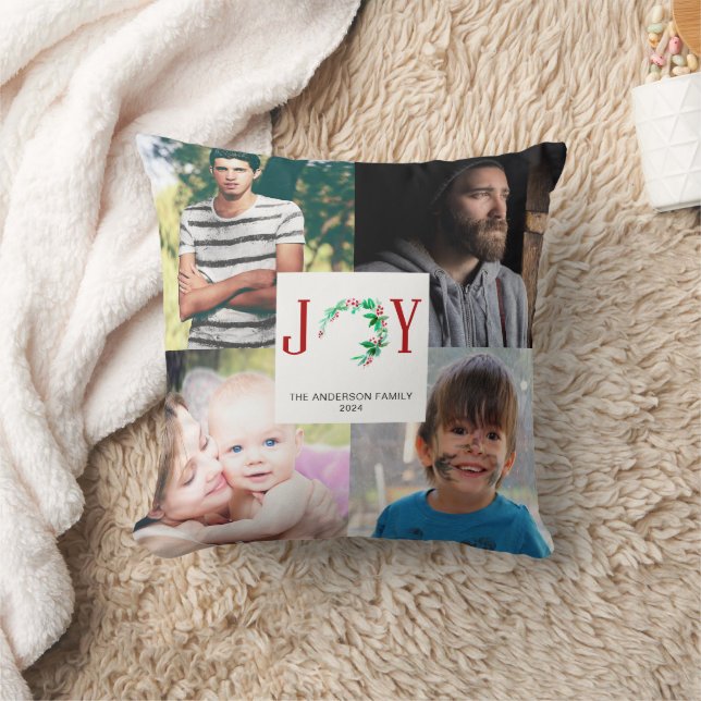 Almofada Foto da Colagem de Natal JOY 4 Fotos da Família (Cobertor)