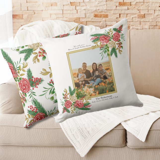 Almofada Foto da família de Rosas de felizes e de Aquarelas (Criador carregado)