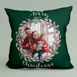 Almofada Foto da família Feliz Natal Verde