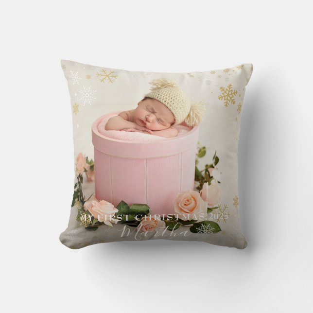 Almofada Foto da Primeira Menina de Natal Floco de Neve (Frente)