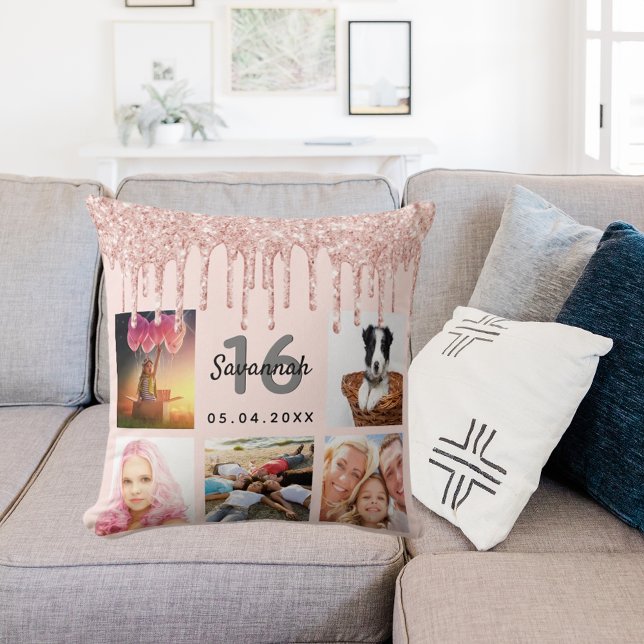 Almofada Foto de 16.º aniversário rosa dourado cintilação r (Criador carregado)