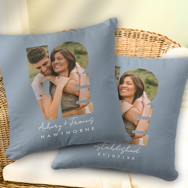 Almofada Foto de Amor Simples Moderno Personalizado Azul Em (Criador carregado)