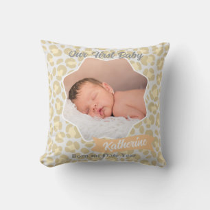 Almofada Foto de Bebê Amarelo Cinza Pastel Leopardo