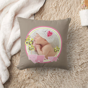 Almofada Foto de Bebê-Bebê de Elefantes Cor-de-Rosa