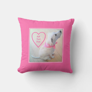 Almofada Foto de cachorro fofo vestindo cachecol rosa Dia d