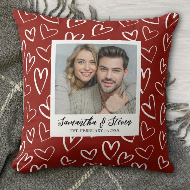 Almofada Foto de casal com coração de valentine (A romantic Valentines Day keepsake pillow. Personalize it with your name, photo and established date)