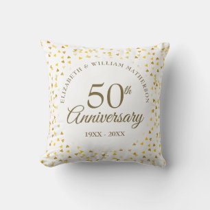 Almofada Foto de Casamento 50º Aniversário Corações Dourado