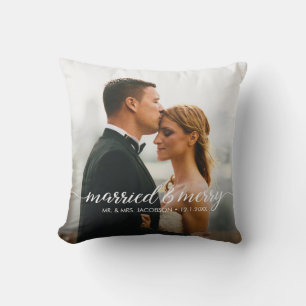 Almofada Foto de casamento casado e Feliz Primeiro Natal