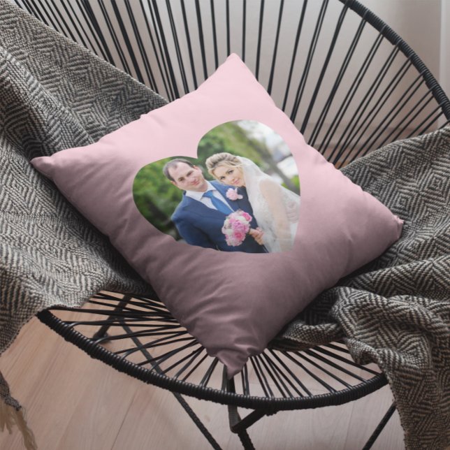 Almofada Foto de Casamento em Coração Rosa (Criador carregado)