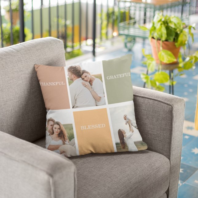 Almofada Foto de Colagem da Família | Agradecido Grateful (Criador carregado)