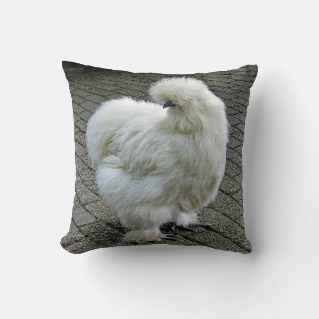 Almofada Foto de frango branco Silkie (Frente)