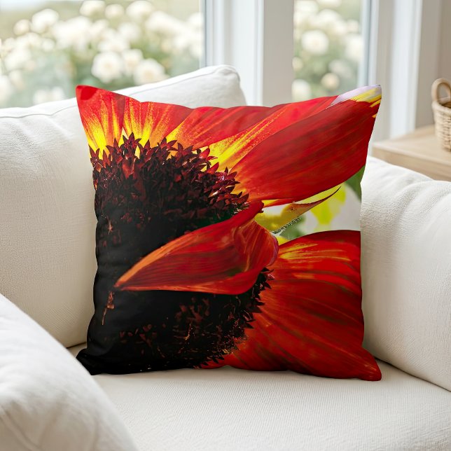 Almofada Foto de Gerbera Daisy Laranja Vermelho Moderno e O (Criador carregado)