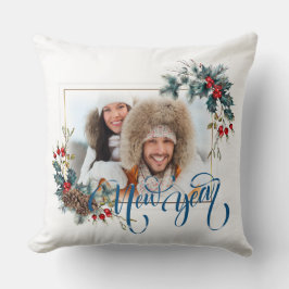 Almofada Foto de inverno de ano novo em estilo azul