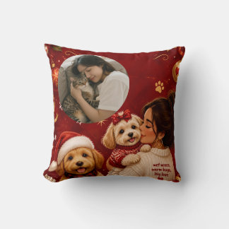 Almofada Foto de Mãe de Cachorro no Natal Vermelho Fofo
