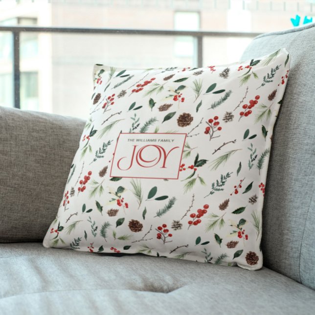 Almofada Foto de Natal Botânico do Red Berry de Alegria Mod (Celebrate the spirit of Christmas with a cozy new pillow!)