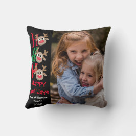 Almofada Foto de Natal Ho Ho Cartoon Reindeer Black