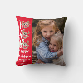 Almofada Foto de Natal Ho Ho Cartoon Reindeer Black