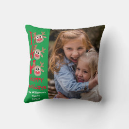 Almofada Foto de Natal Ho Ho Cartoon Reindeer Green