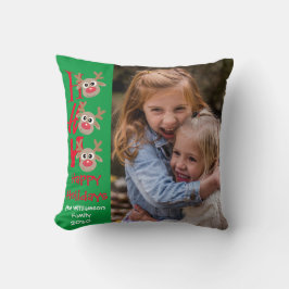 Almofada Foto de Natal Ho Ho Cartoon Reindeer Green
