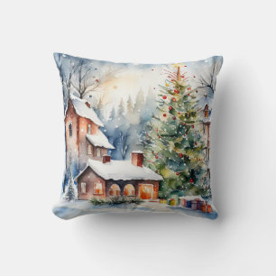 Almofada Foto de neve da vila de Natal