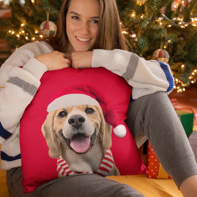 Almofada Foto de Pet de Cães com Presente Digital de Santa  (Criador carregado)