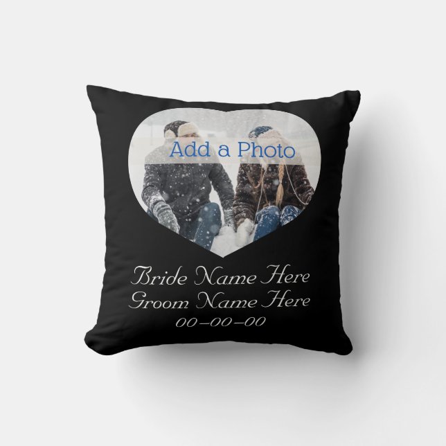 Almofada Foto do Casal Moderno de Casamento Preto e Branco (Frente)