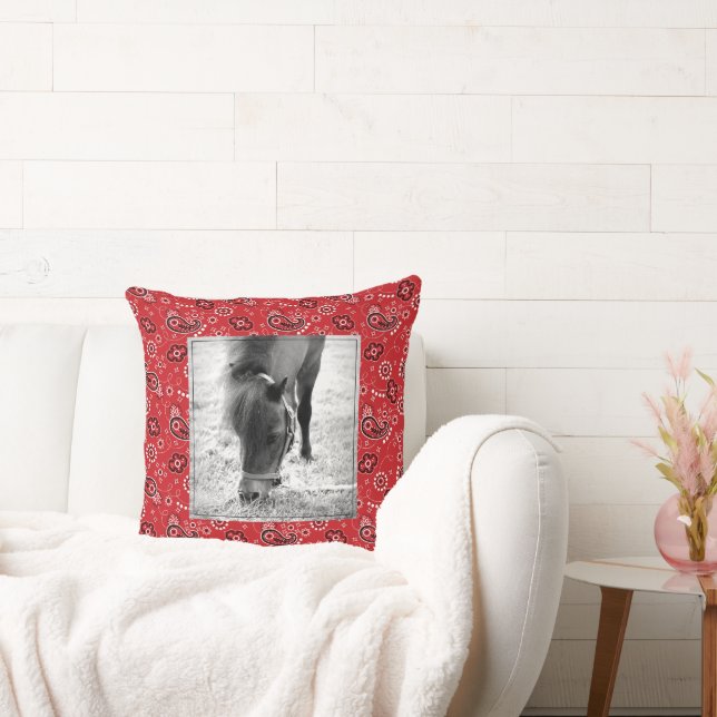 Almofada FOTO DO Cavalo Red Bandana FOTO Pet NAME Ano Decli (Sofá)