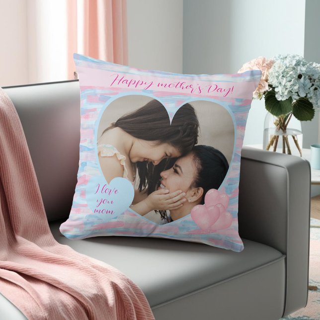 Almofada Foto do Dia da Mãe do Pastel decorativo (Decorative pastel Mother’s Day photo Throw Pillow)