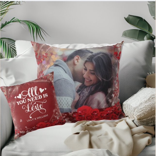 Almofada Foto do Dia dos Namorados Felizes Personalizada (Criador carregado)