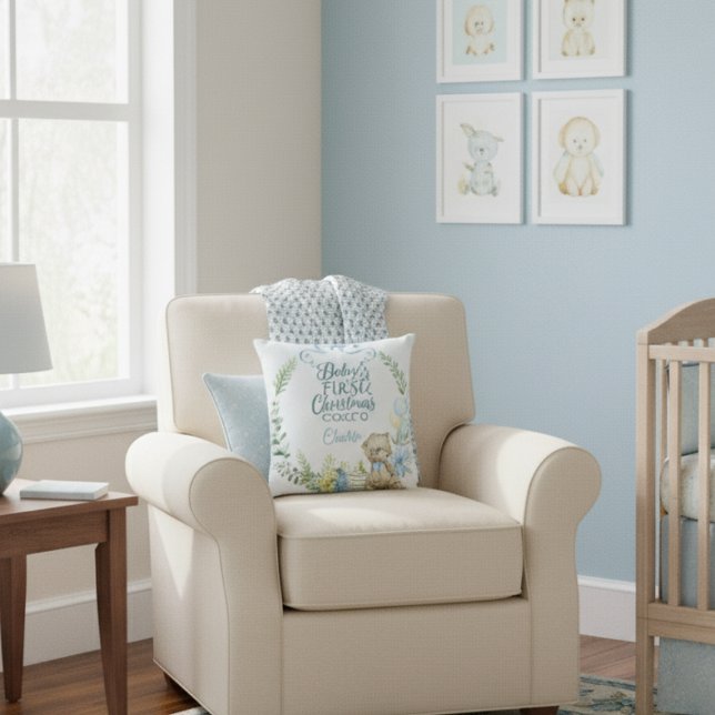 Almofada Foto do nome personalizado do primeiro Natal do Ba (Criador carregado)