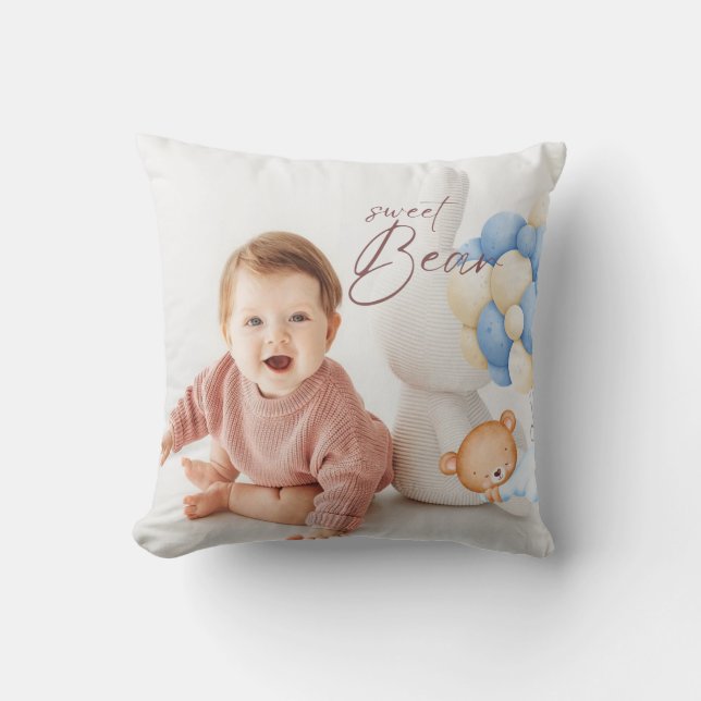 Almofada Foto do primeiro aniversario do Woodland Bear Boy (Frente)