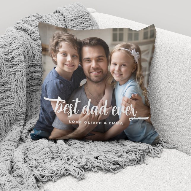 Almofada Foto do script do melhor Pai nunca (Cute custom photo throw pillow for the Best Dad Ever.)