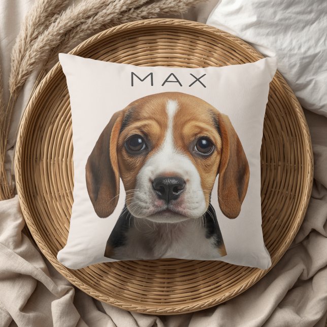 Almofada Foto e Nome de Cachorro Bege Personalizados (Criador carregado)