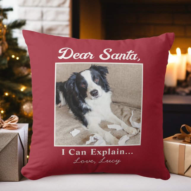 Almofada Foto engraçada de Natal do gato Dear Santa (Funny Dear Santa Cat Christmas Photo Throw Pillow)
