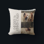 Almofada Foto mínima mínima moderna da folhagem negra de cr<br><div class="desc">Elegante e multifoto,  creme mínimo moderno e tipografia botânica de cor aquática preta,  travesseiro de decoração de Natal feliz.</div>