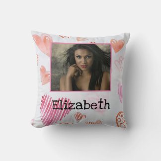 Almofada Foto Moderna Nome Watercolor Pink White Hearts
