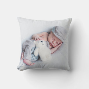 Almofada Foto Monograma Moderno de Bebê Menino Azul