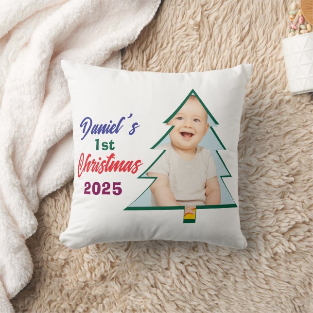 Almofada Foto Personalizada Árvore de Natal de Daniel 1º An (Cobertor)