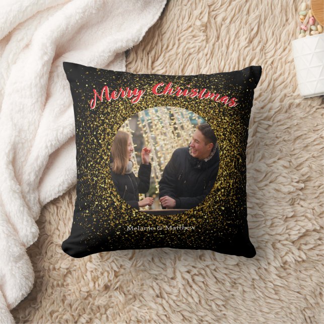 Almofada Foto personalizada com brilho preto no natal (Cobertor)