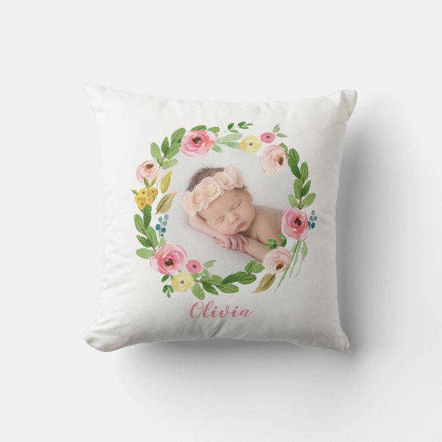 Almofada Foto personalizada cor-de-água, cor-de-rosa (Frente)