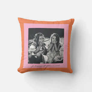 Almofada Foto personalizada da família rosa e laranja moder