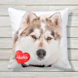 Almofada Foto personalizada de animais de estimação present<br><div class="desc">Celebre seu melhor amigo com um Travesseiro Pet personalizado. O nome será mostrado em um lindo coração de aquarela. Personalize com sua própria foto e nome. Consulte 'personalizar este modelo' para alterar a foto e o nome e consulte 'Personalizar' para obter mais opções personalizadas. Este travesseiro de fotos de animais...</div>