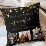 Almofada Foto personalizada de aniversário - melhor amigo -<br><div class="desc">Um presente de amigos para a aniversário de 21 anos de uma mulher, celebrando sua vida com 3 fotos suas, de seus amigos, família, interesses ou animais de estimação. Personalize e adicione seu nome, 21 anos e seus nomes. Letras coloridas com ouro. Uma cor clássica de fundo preto. O nome...</div>